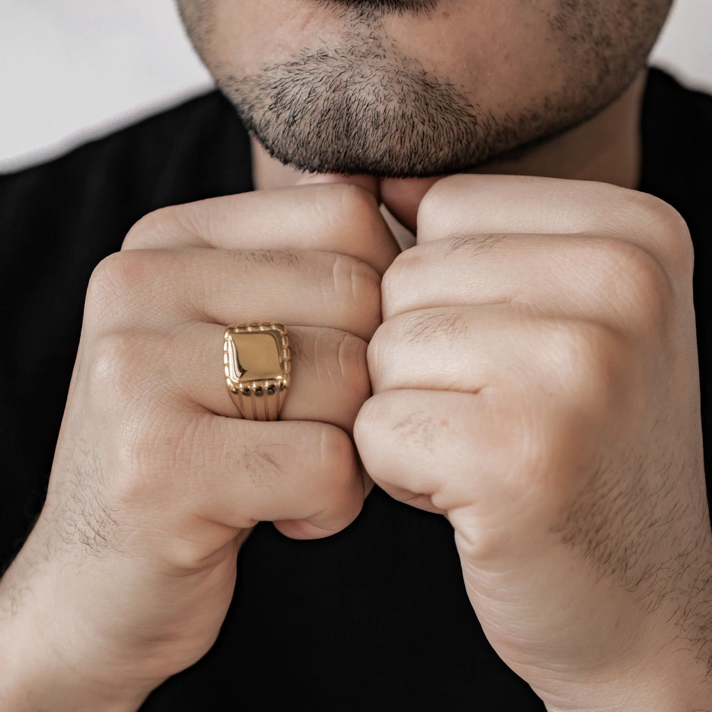 Engraved Square Signet Ring Men Stainless Steel