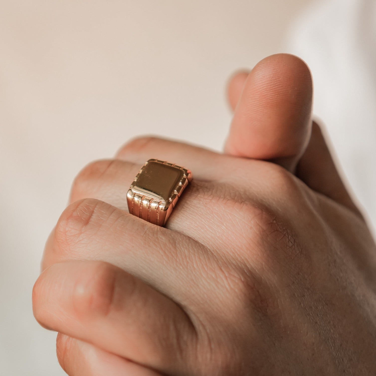 Engraved Square Signet Ring Men Stainless Steel