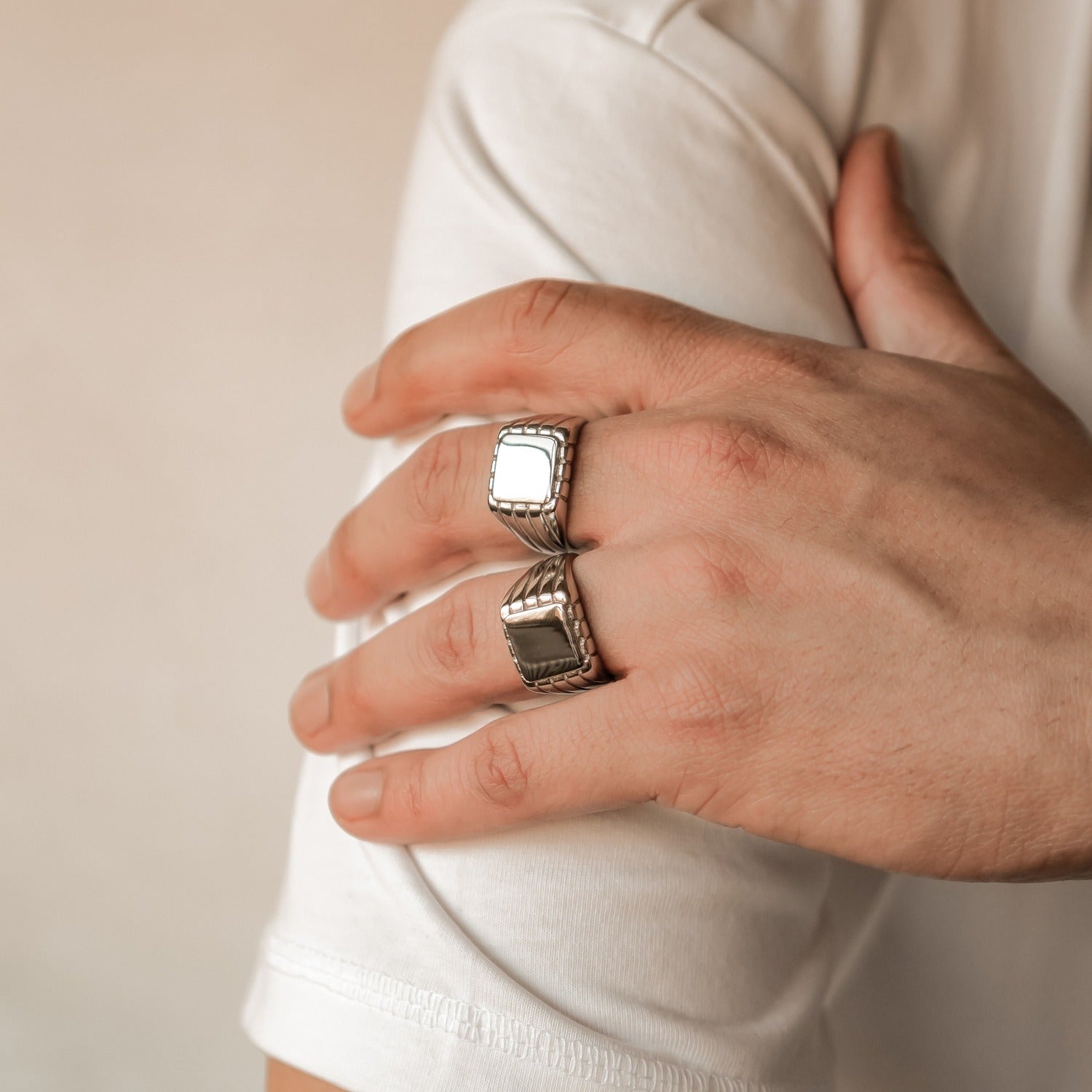 Engraved Square Signet Ring Men Stainless Steel