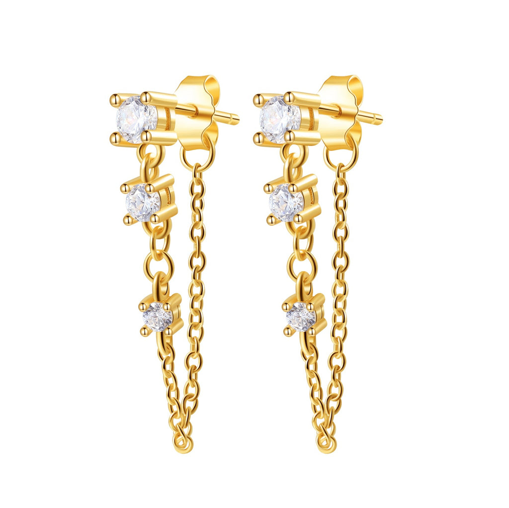 Stardust Chain Stud Earrings Sterling Silver Gold