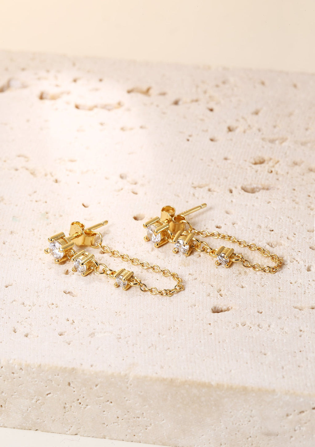 Stardust Chain Stud Earrings Sterling Silver Gold