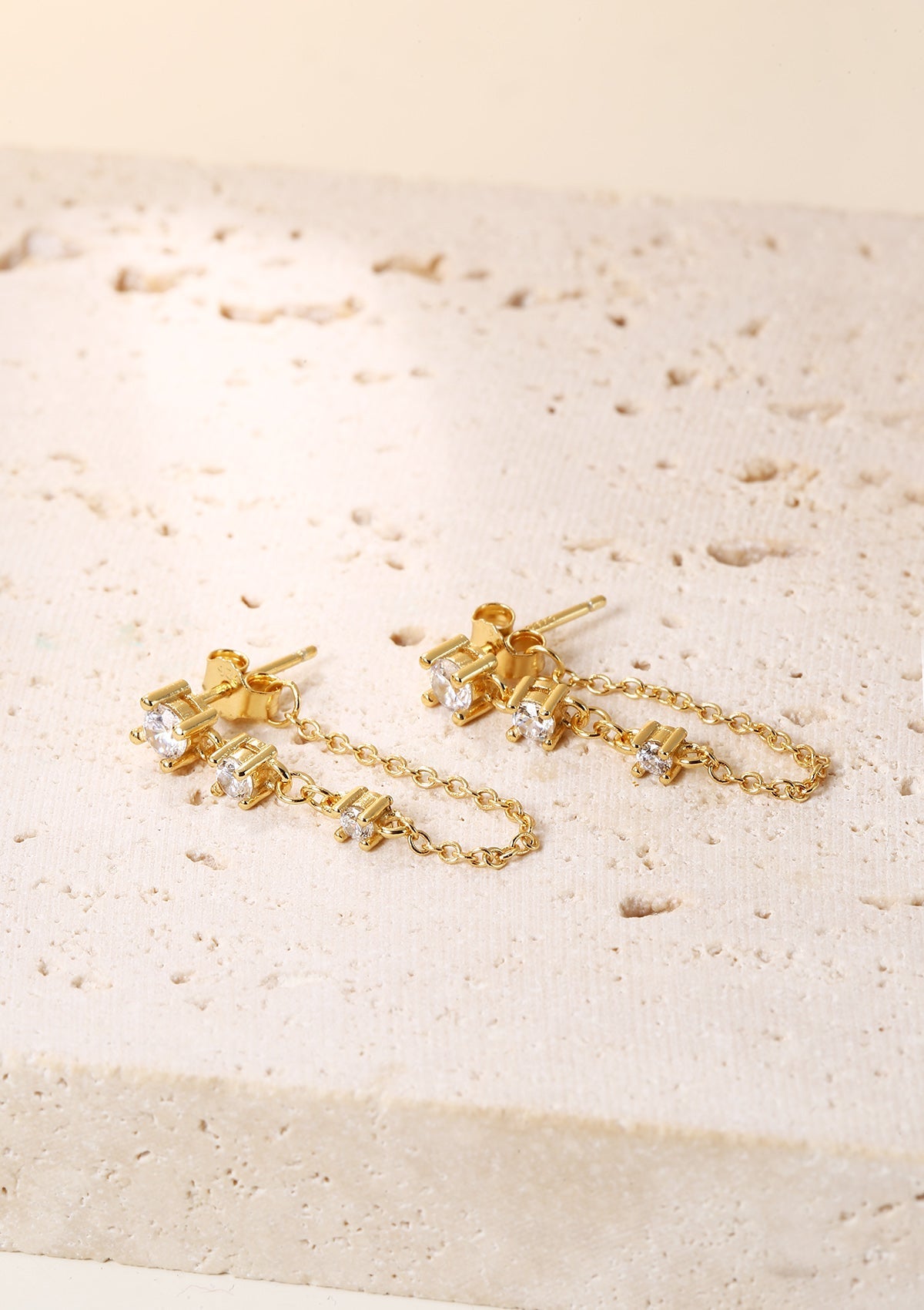 Stardust Chain Stud Earrings Sterling Silver Gold