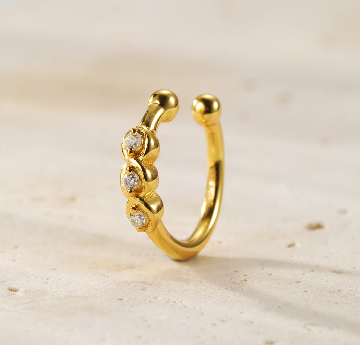 Triple Gemstone Ear Cuff Sterling Silver