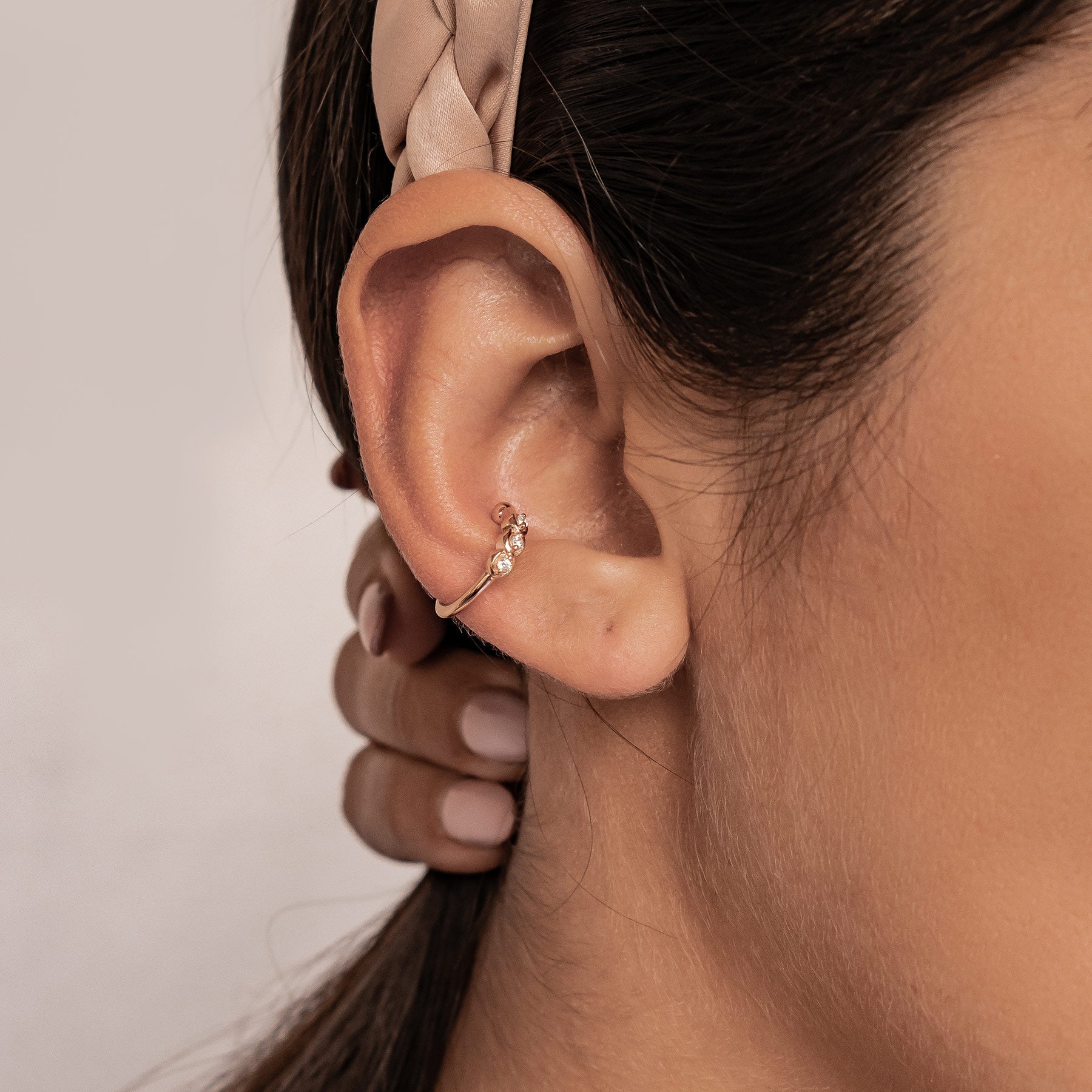 Triple Gemstone Ear Cuff Sterling Silver