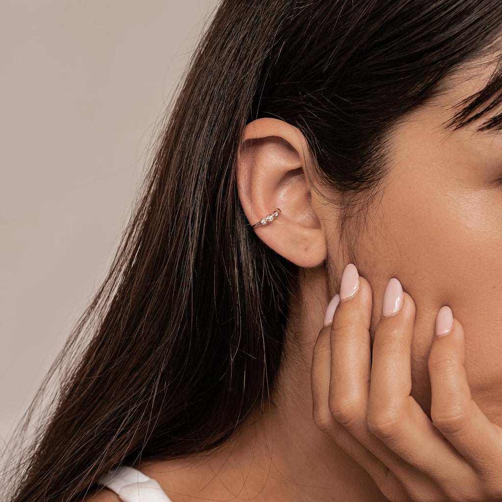 Triple Gemstone Ear Cuff Sterling Silver