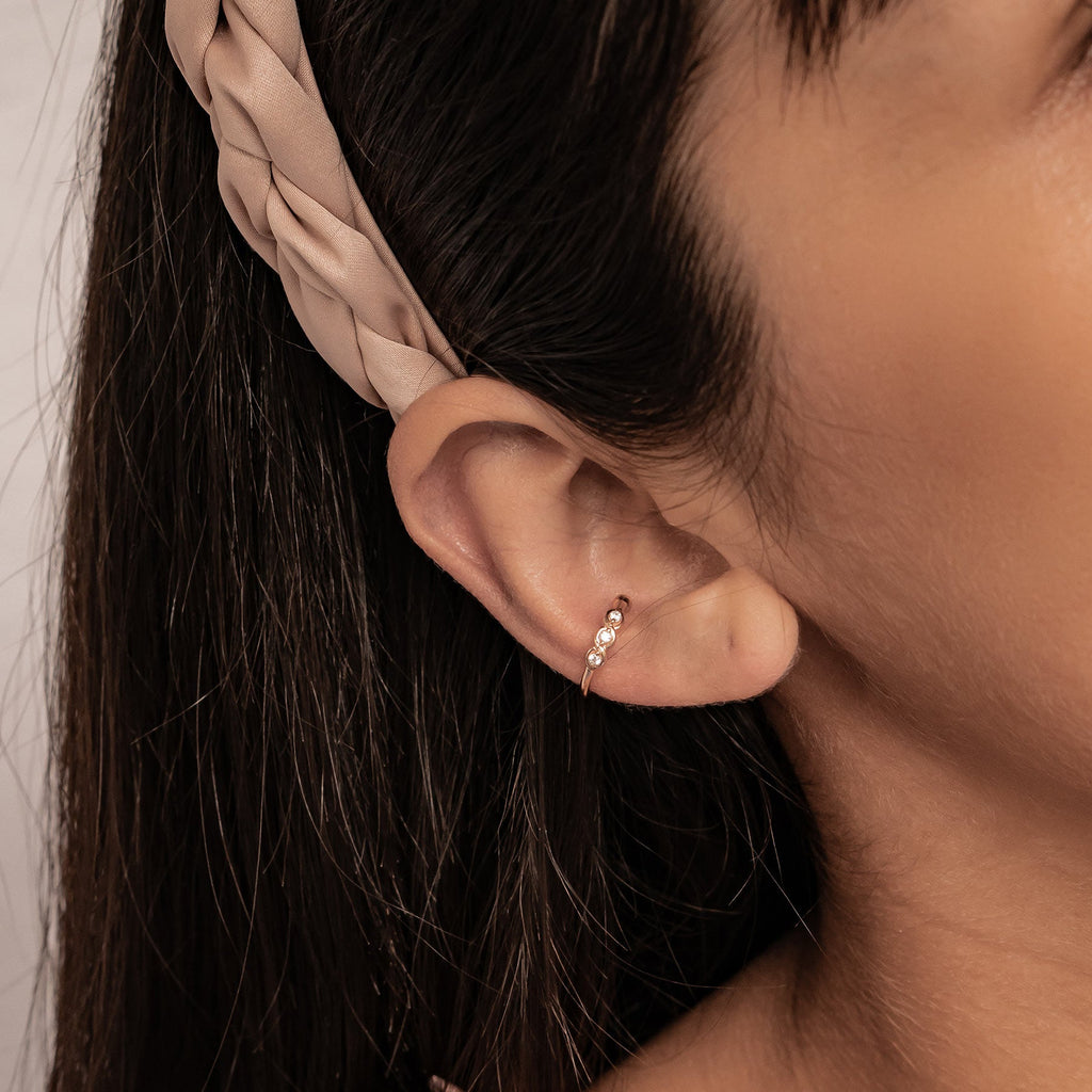 Triple Gemstone Ear Cuff Sterling Silver