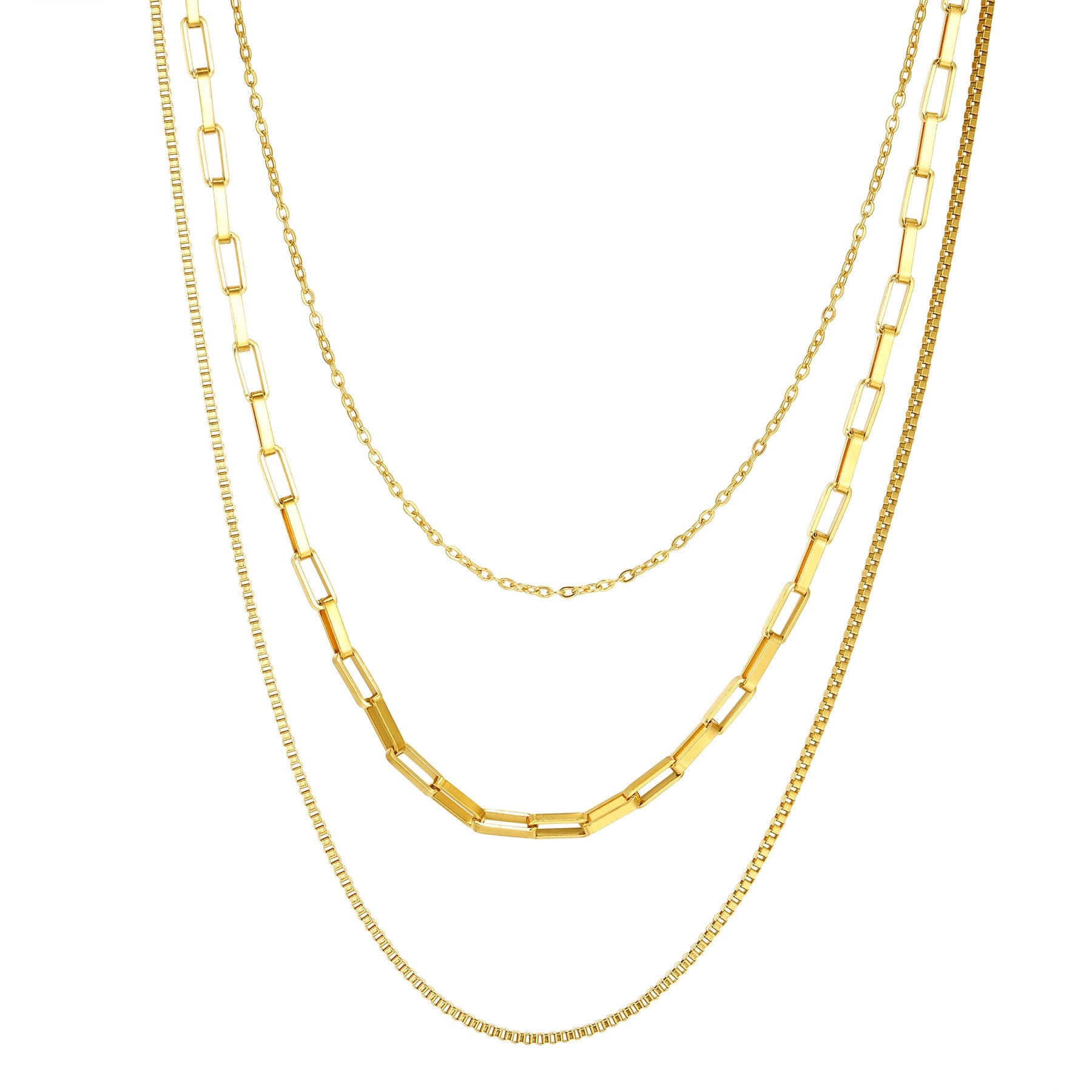 Triple Layer Geometric Chain Necklace Waterproof