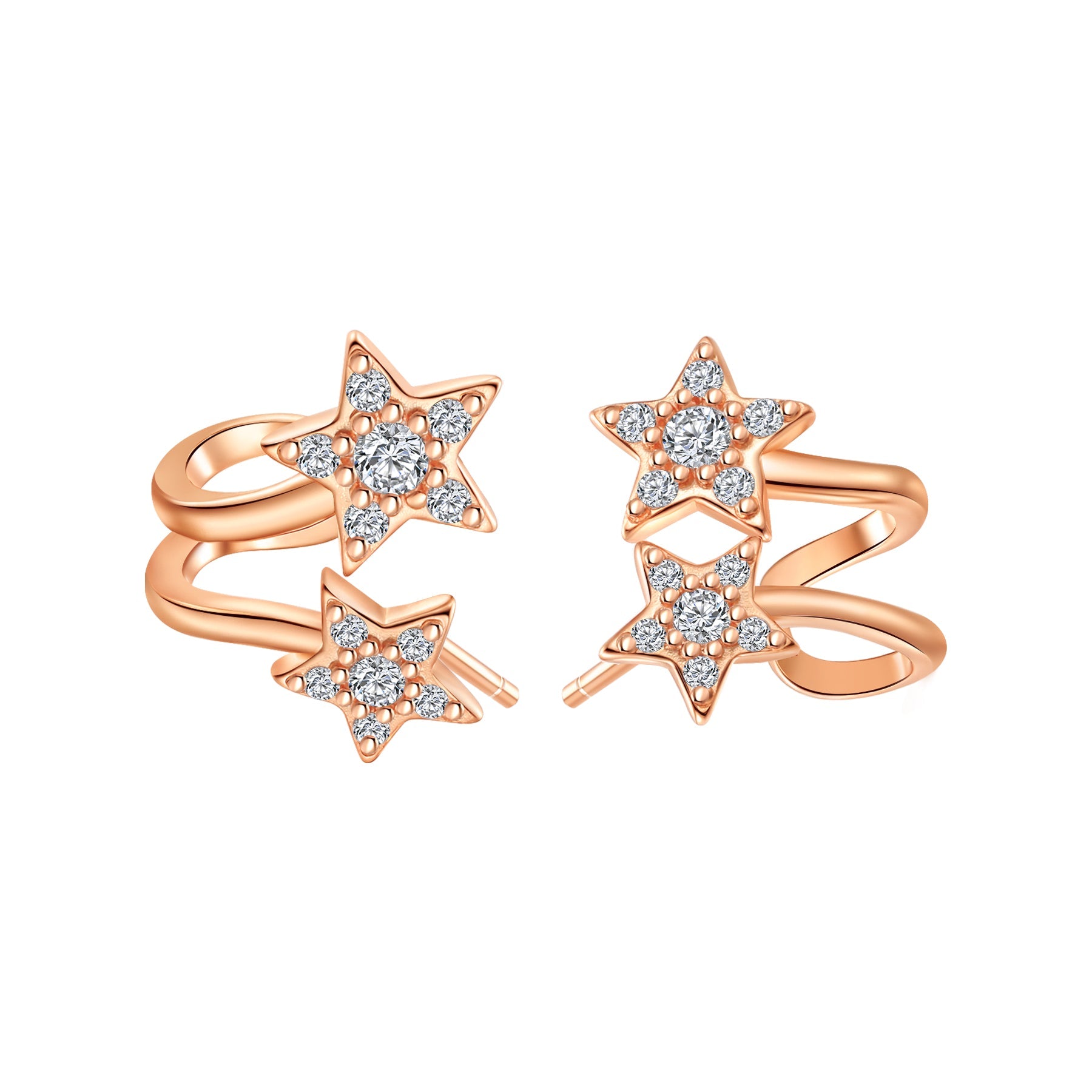 Twin Shooting Star Huggie Stud Earrings Sterling Silver