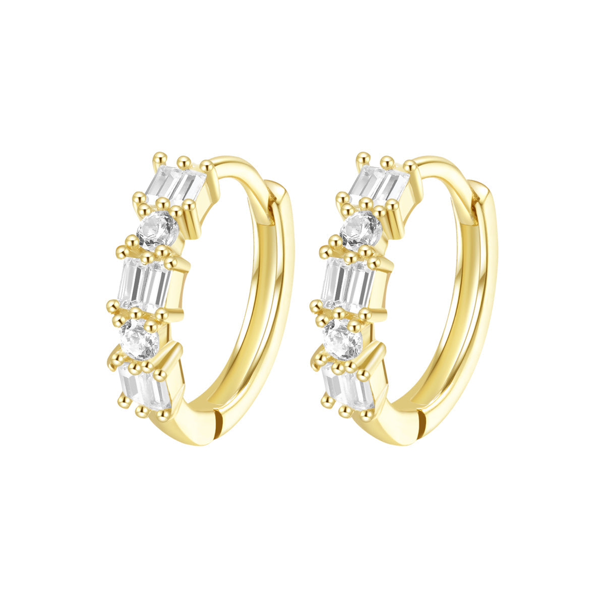 Baguette Huggie Earrings Sterling Silver Gold