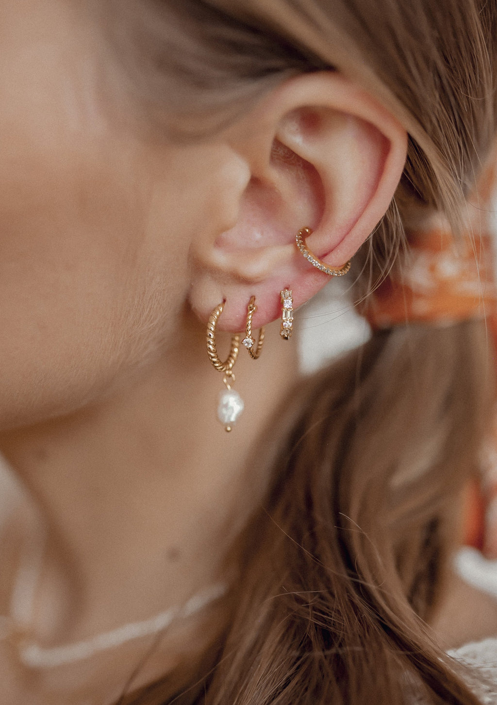 Baguette Huggie Earrings Sterling Silver Gold