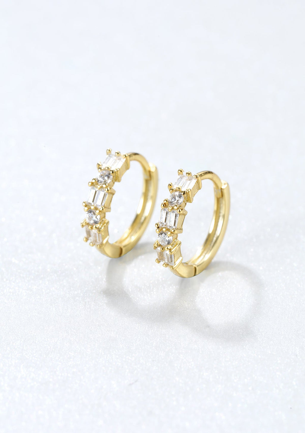 Baguette Huggie Earrings Sterling Silver Gold