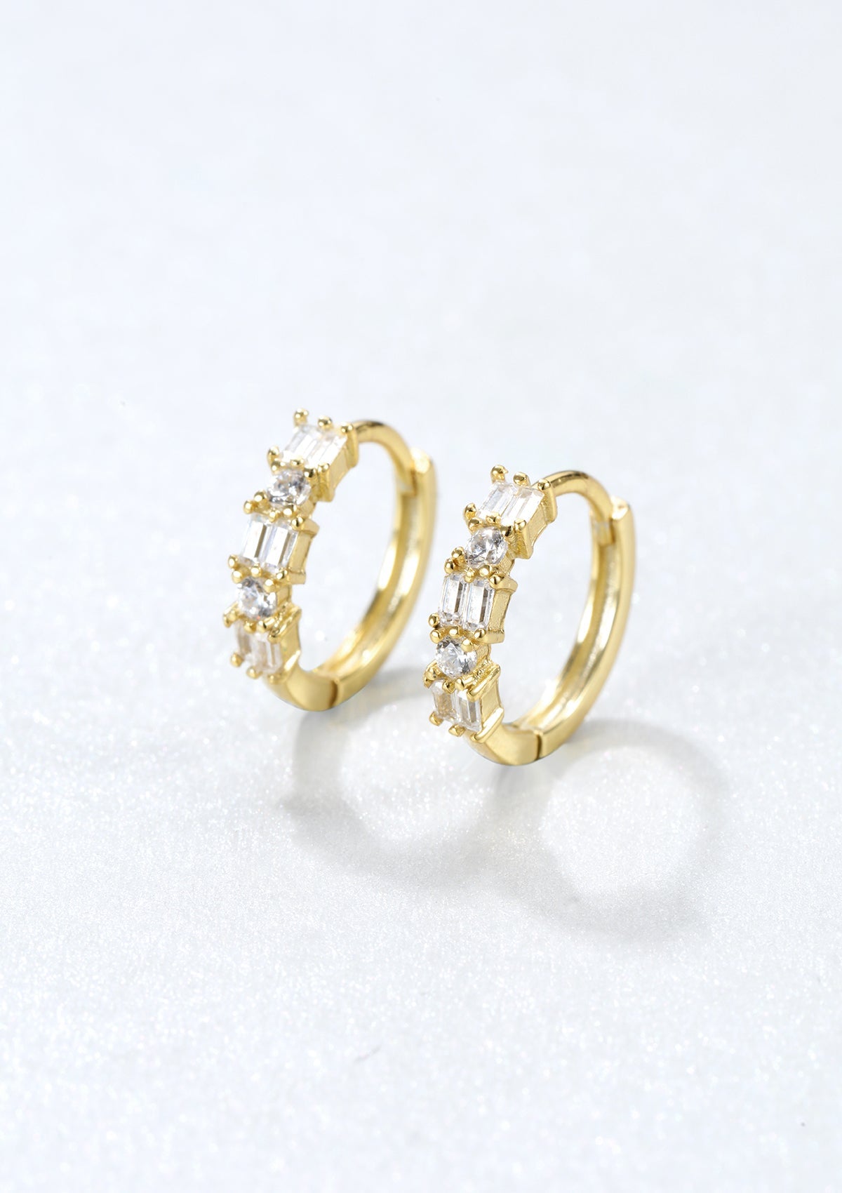 Baguette Huggie Earrings Sterling Silver Gold