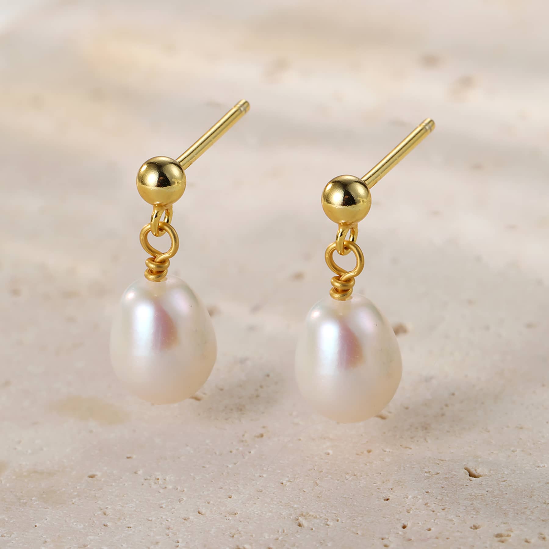 Ball and Pearl Drop Stud Earrings Sterling Silver