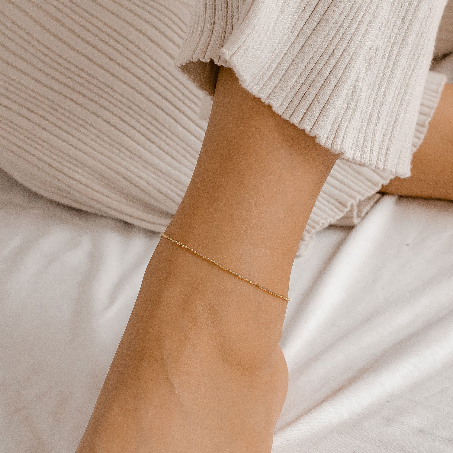 Bead Chain Anklet Gold