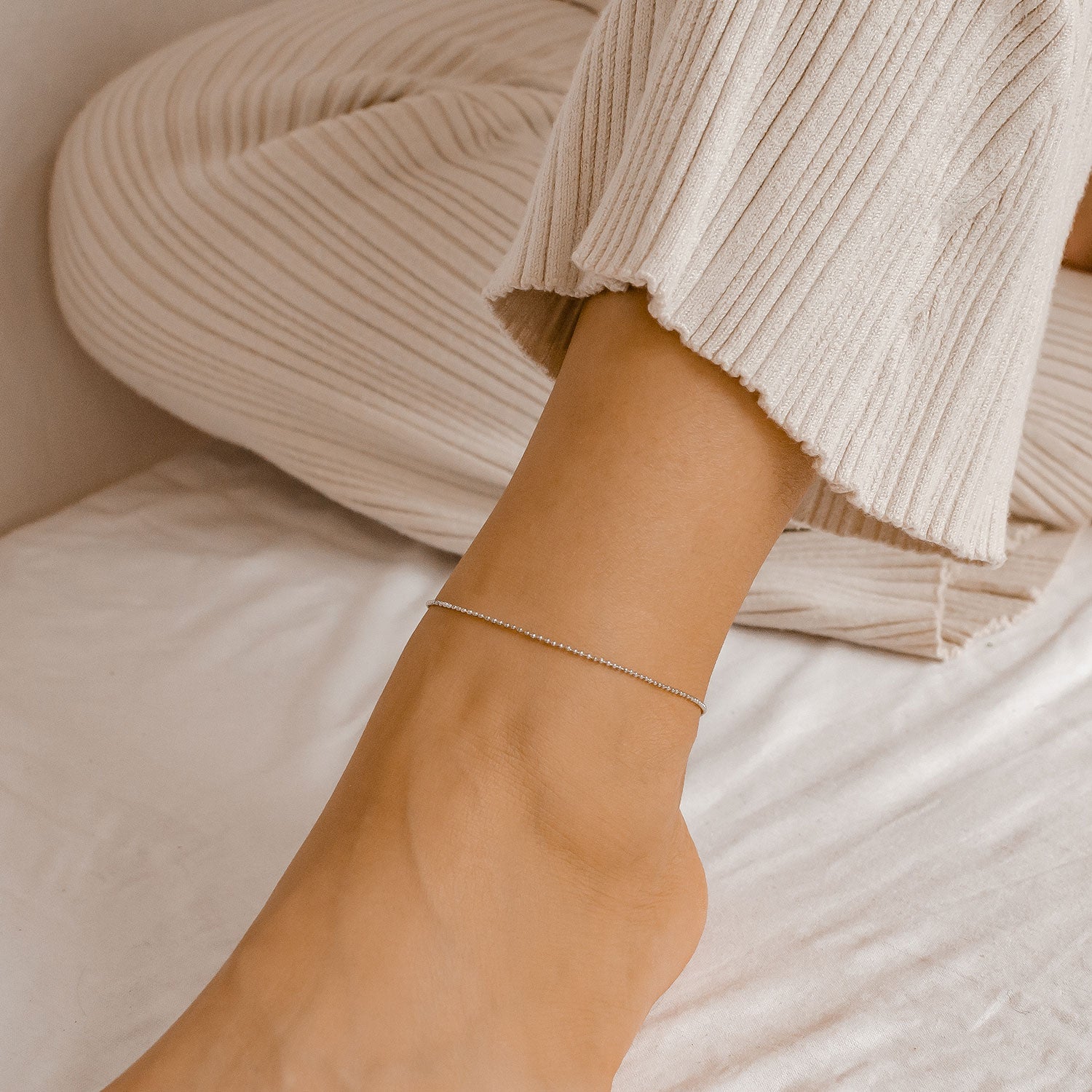 Bead Chain Anklet Silver