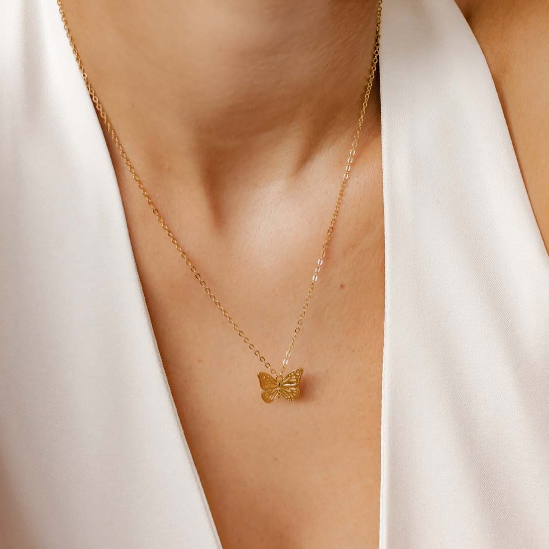 Butterfly Pendant Necklace Sterling Silver Gold