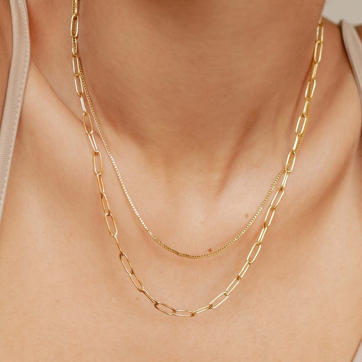 Chunky Chain Layered Necklace Gold