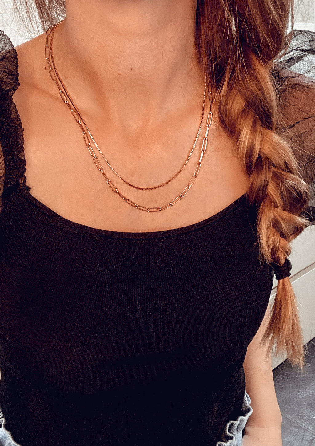 Chunky Chain Layered Necklace Rose Gold
