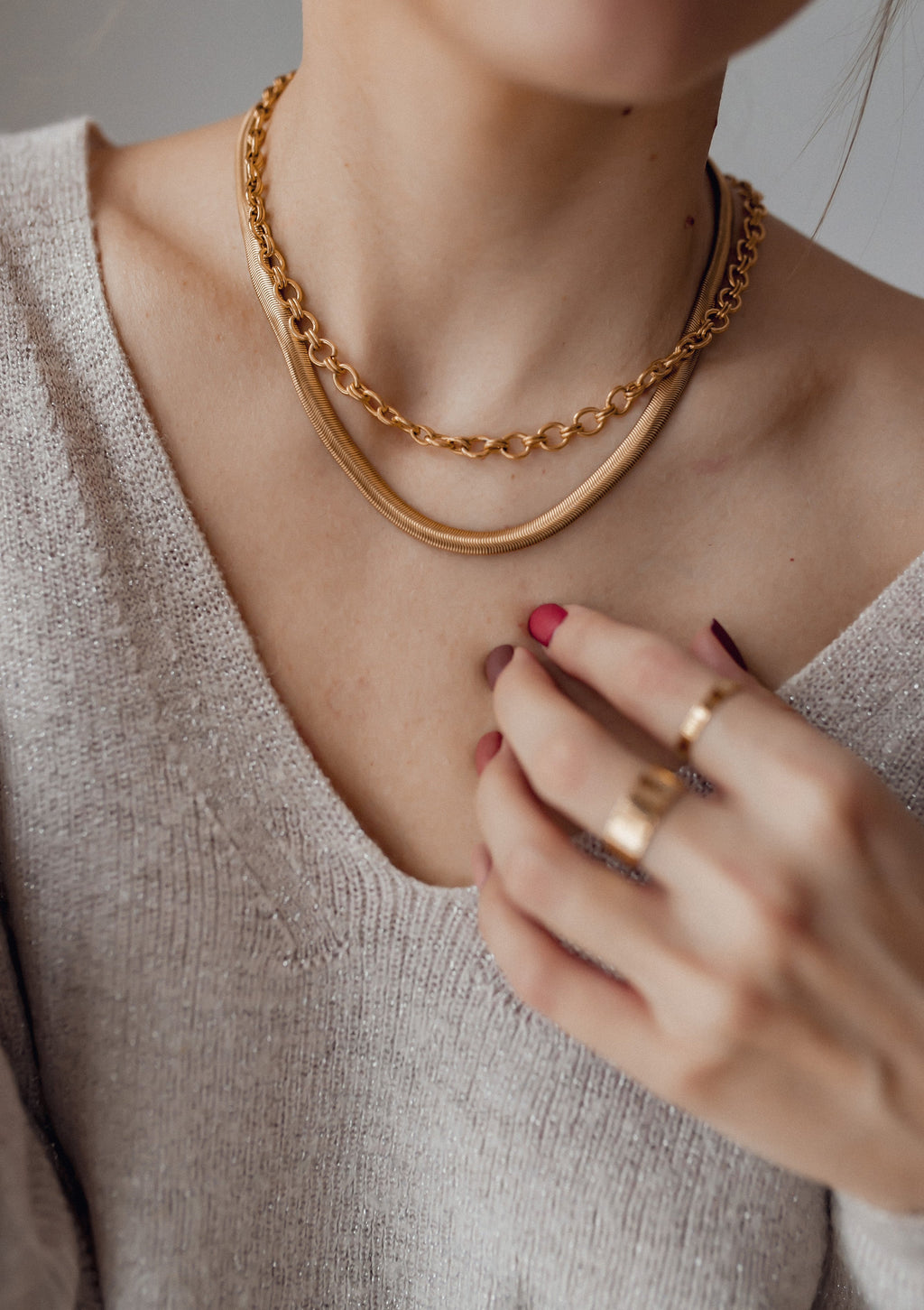 Chunky Double Cable Chain Necklace Gold