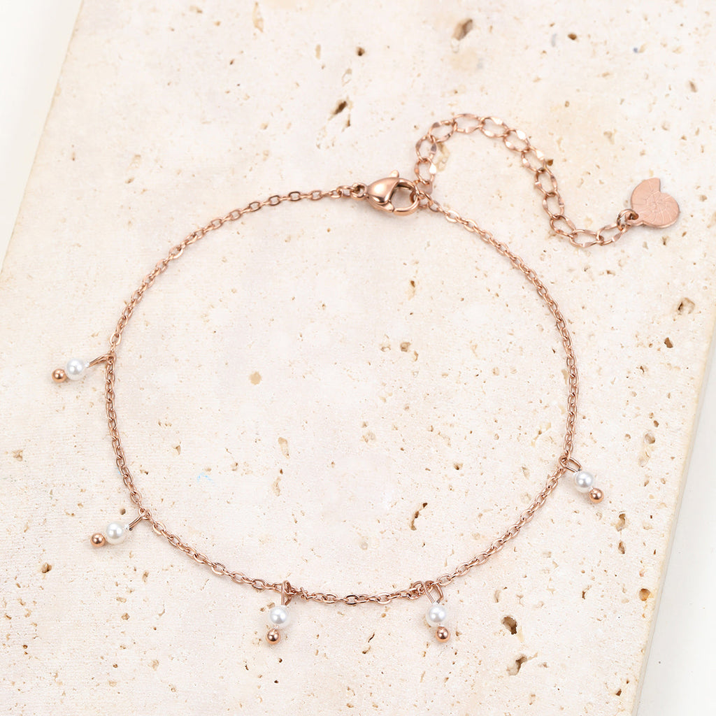 Cinque Pearl Chain Anklet Rose Gold