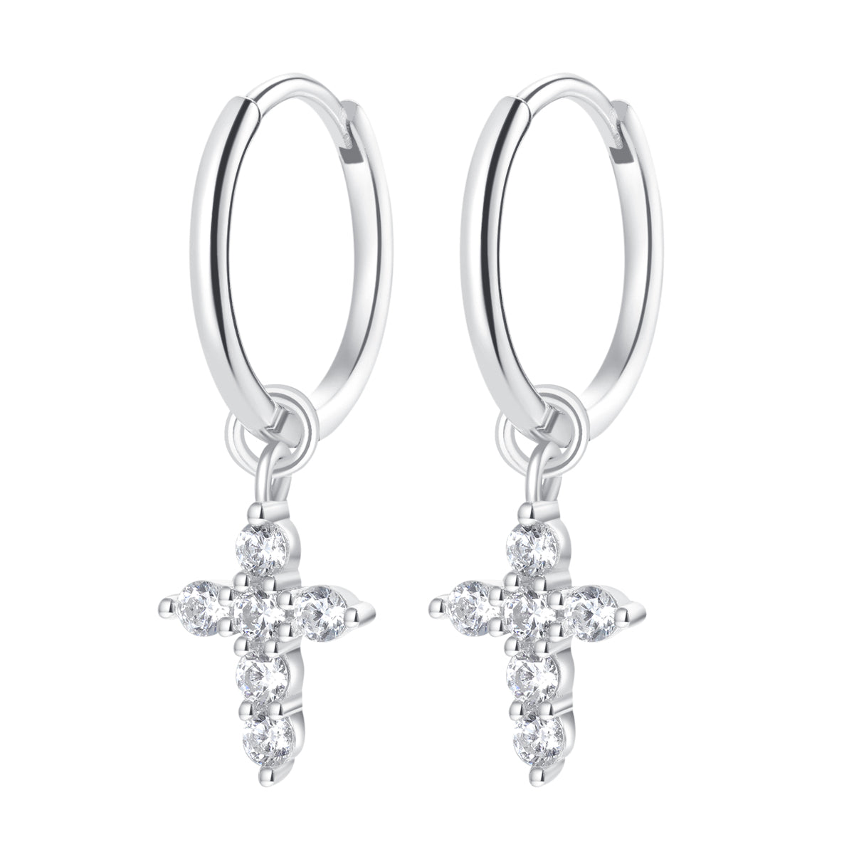 Cross Charm Hoop Earrings Sterling Silver