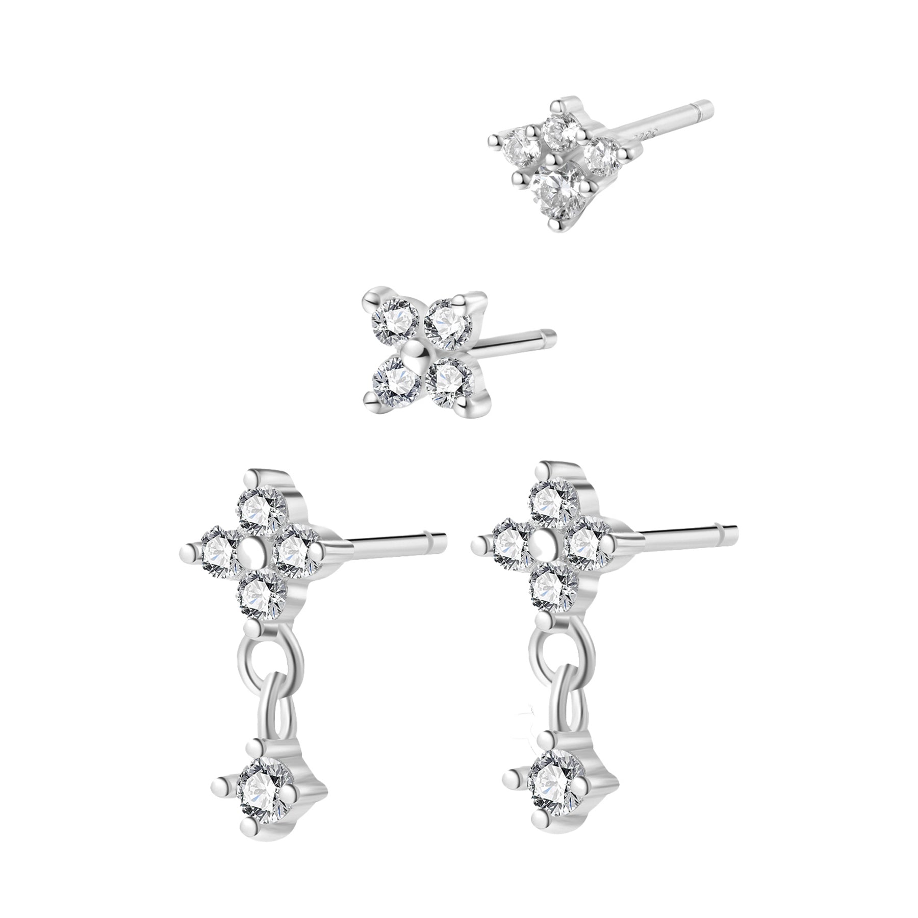 Daisy Drop Earring Set Sterling Silver