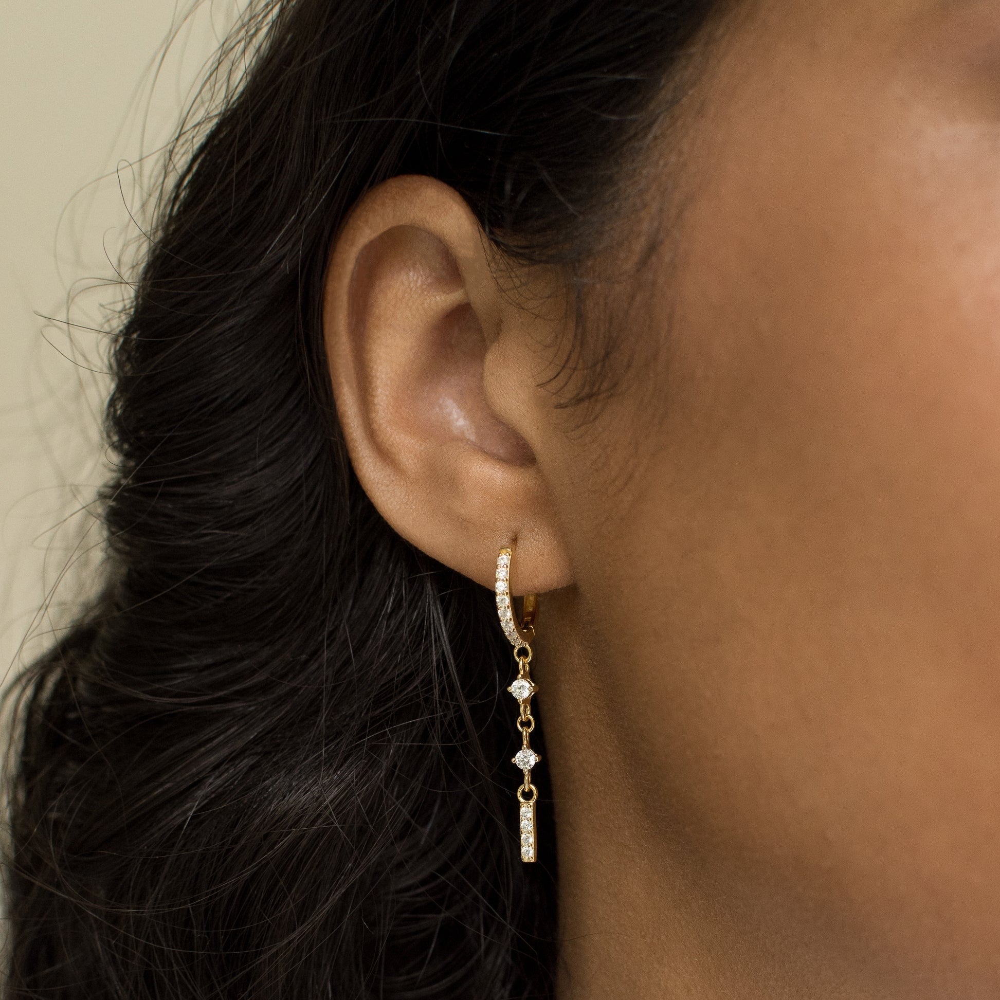 Dangle Bar Huggie Earrings Sterling Silver Gold