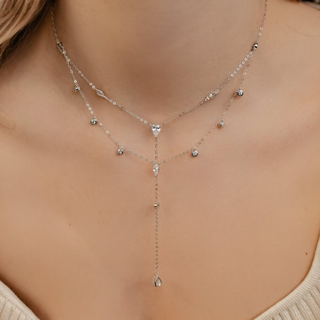 Dazzle Double Chain Y Necklace Sterling Silver