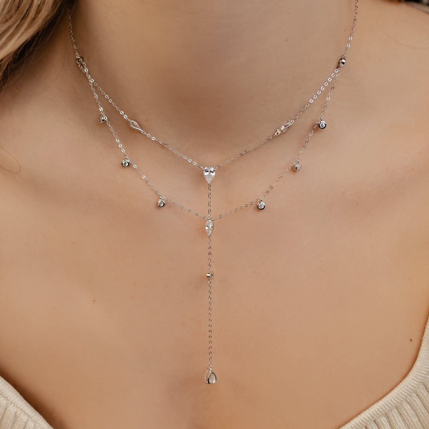 Dazzle Double Chain Y Necklace Sterling Silver