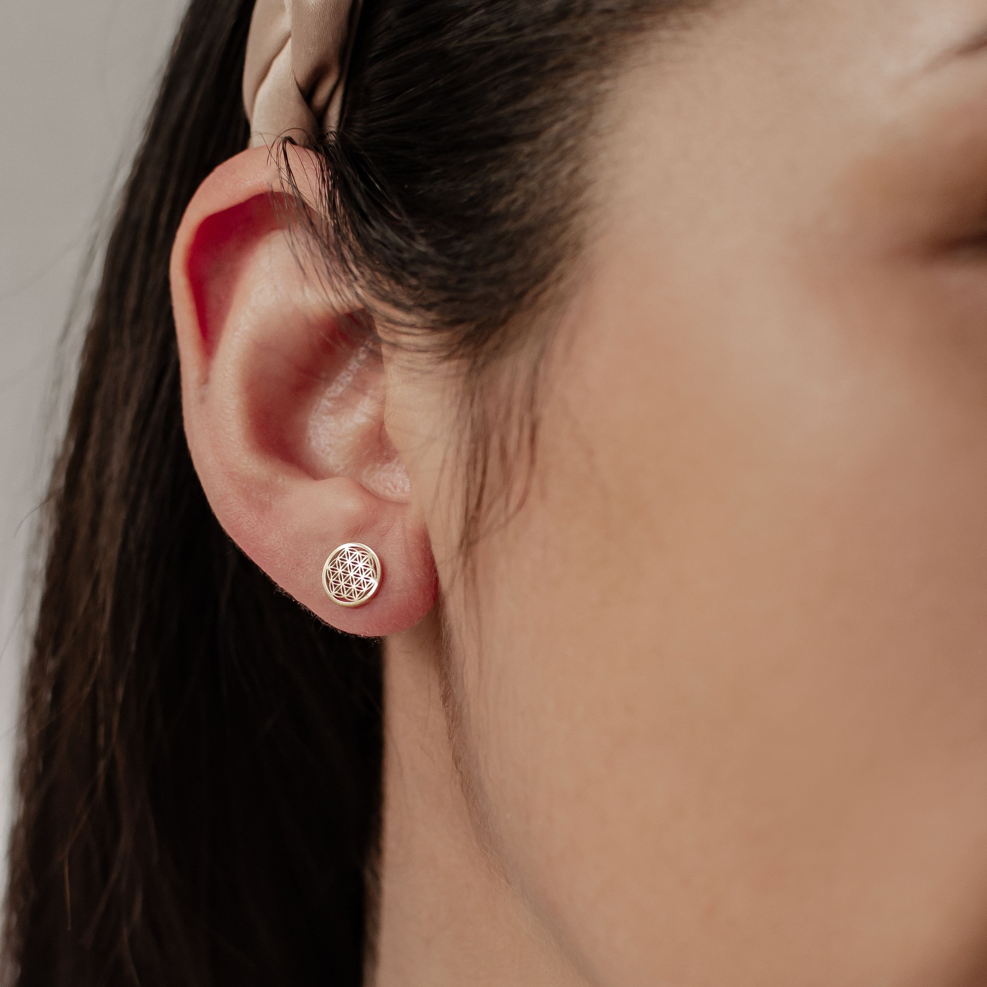 Flower of Life Stud Earrings Gold