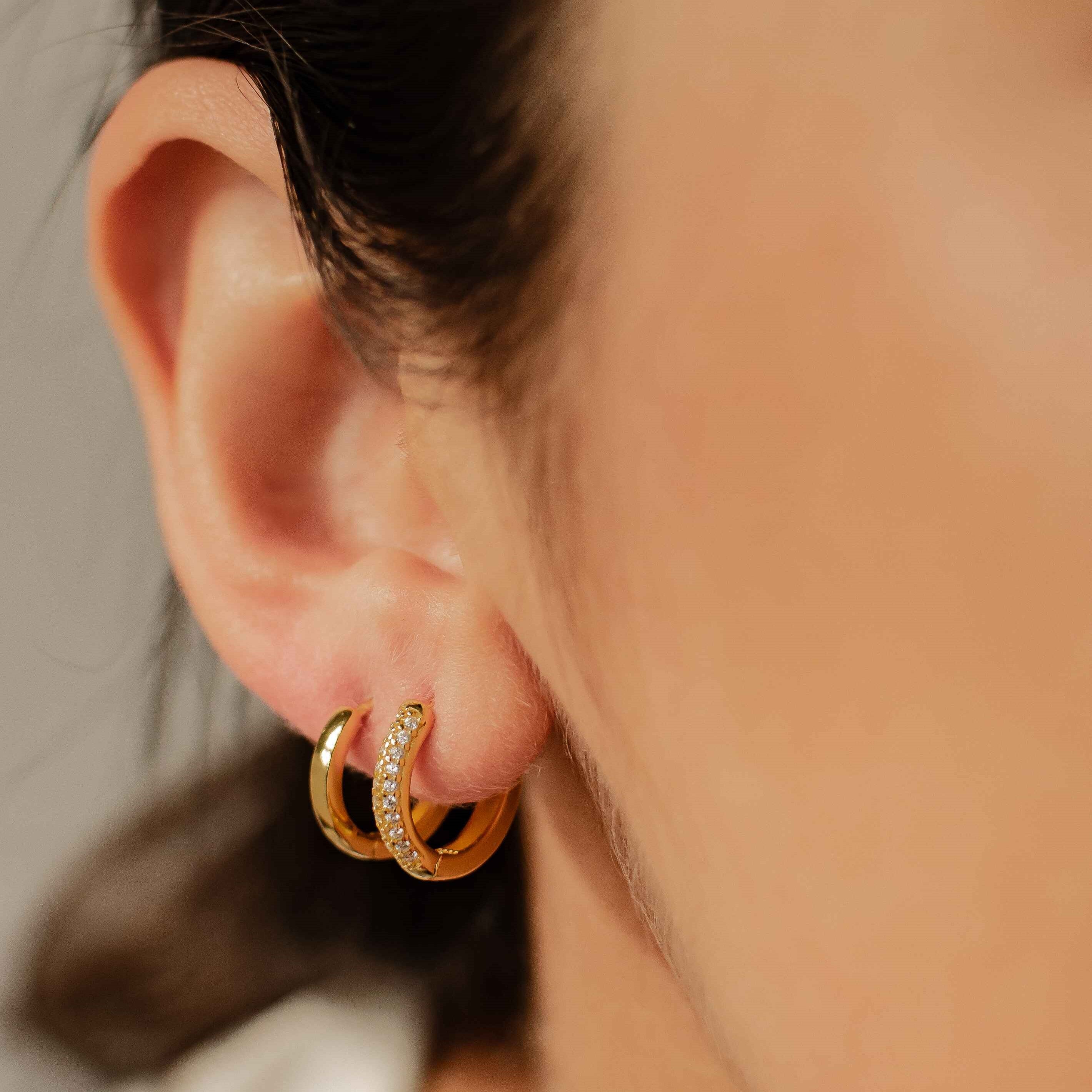 Double Gemstone and Classic Band Hoop Earring Sets