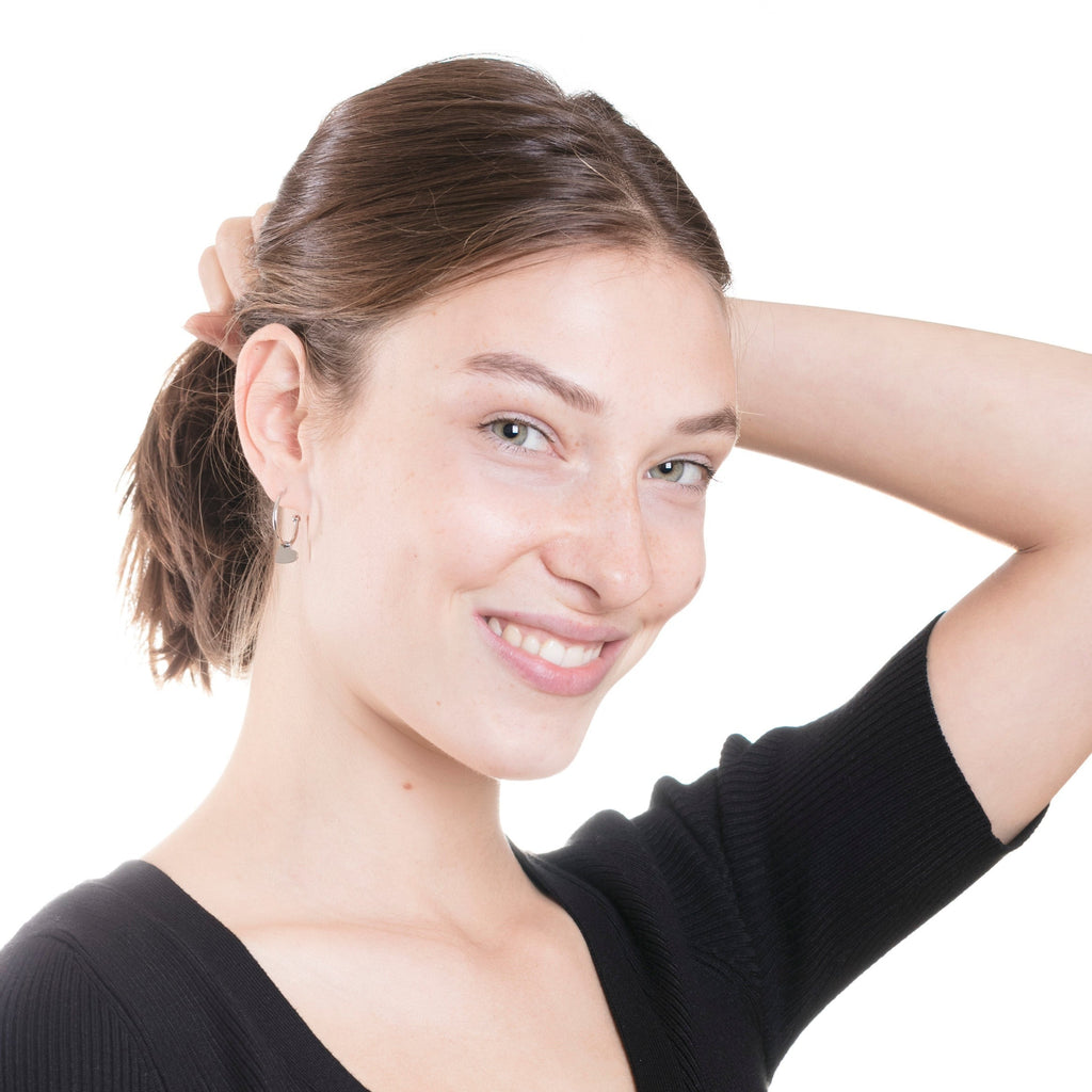 Heart Charm Hoop Earrings Silver