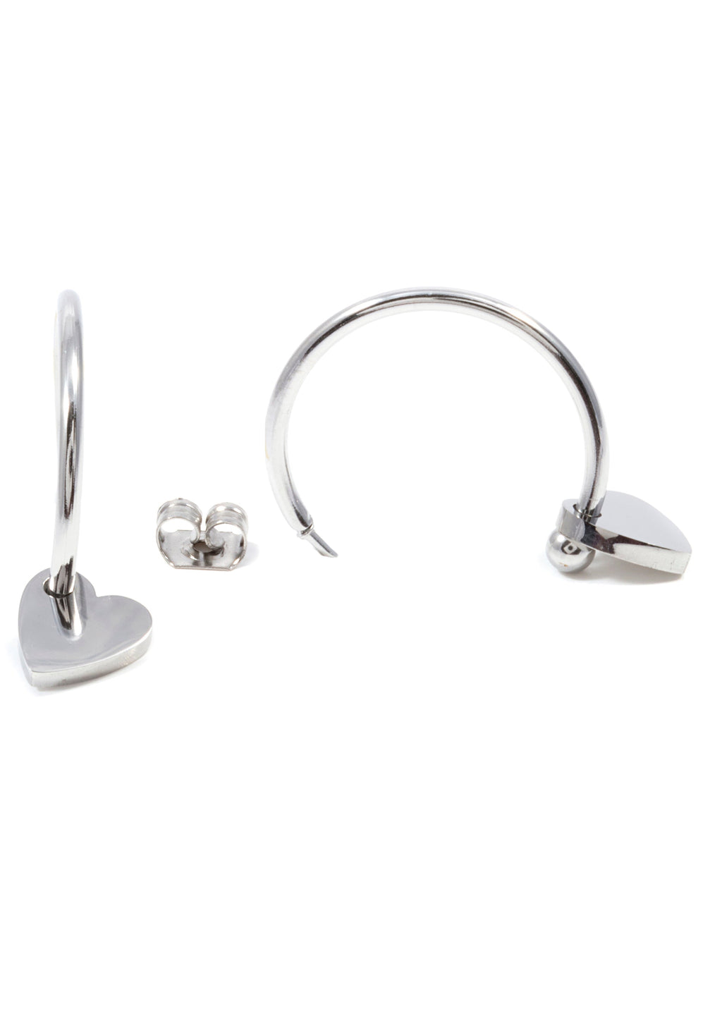 Heart Charm Hoop Earrings Silver