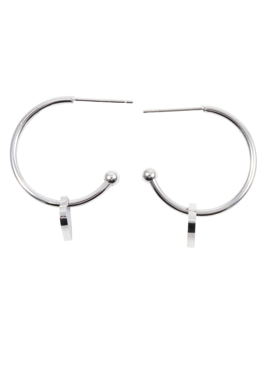 Heart Charm Hoop Earrings Silver