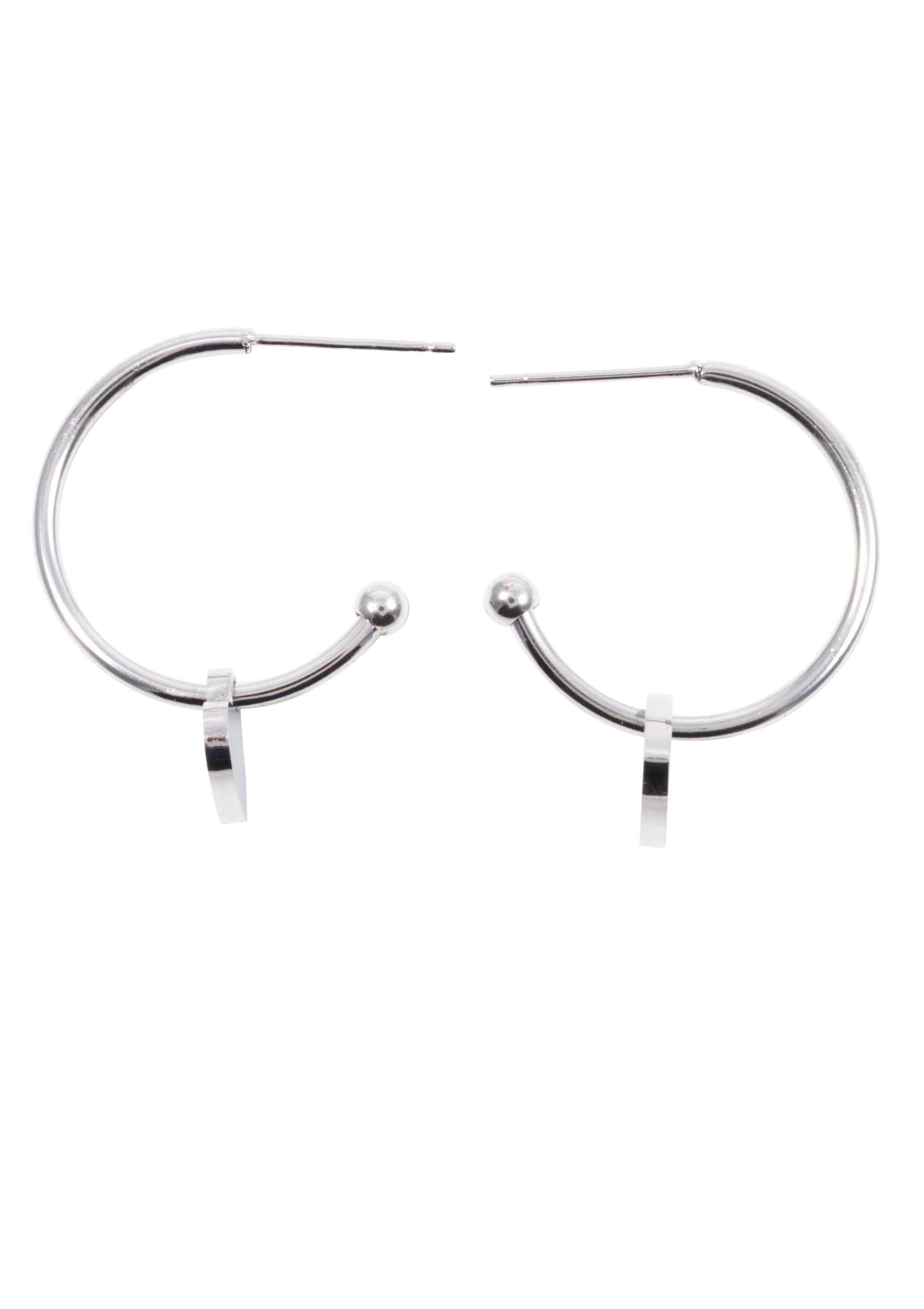 Heart Charm Hoop Earrings Silver