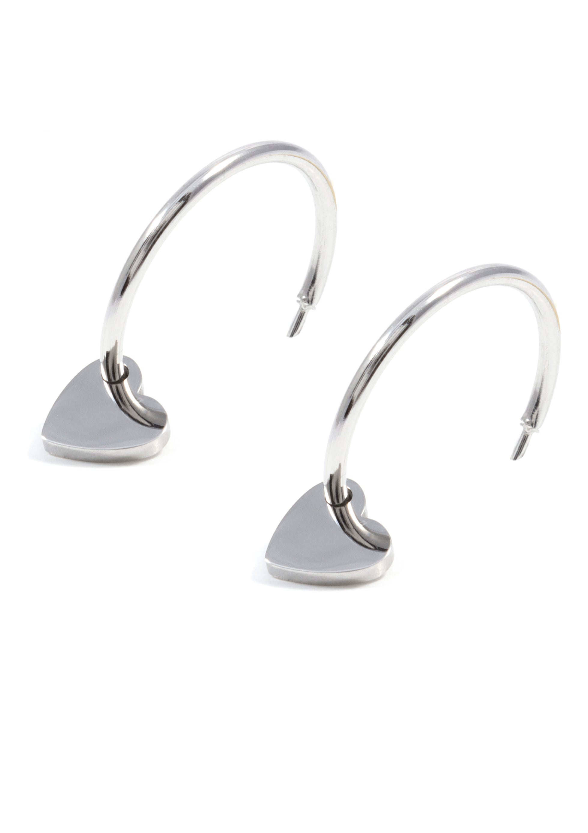 Heart Charm Hoop Earrings Silver