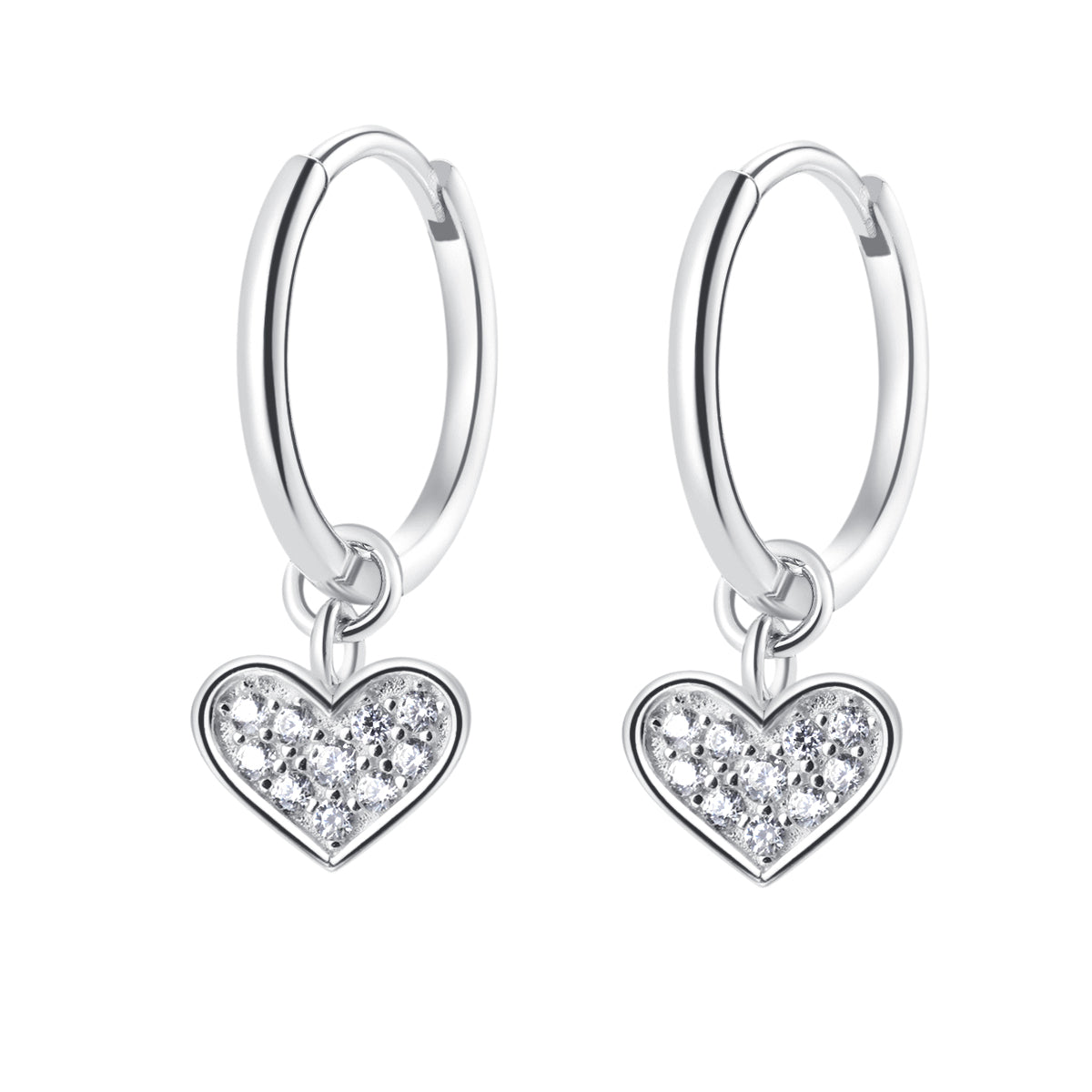 Heart Charm Hoop Earrings Sterling Silver
