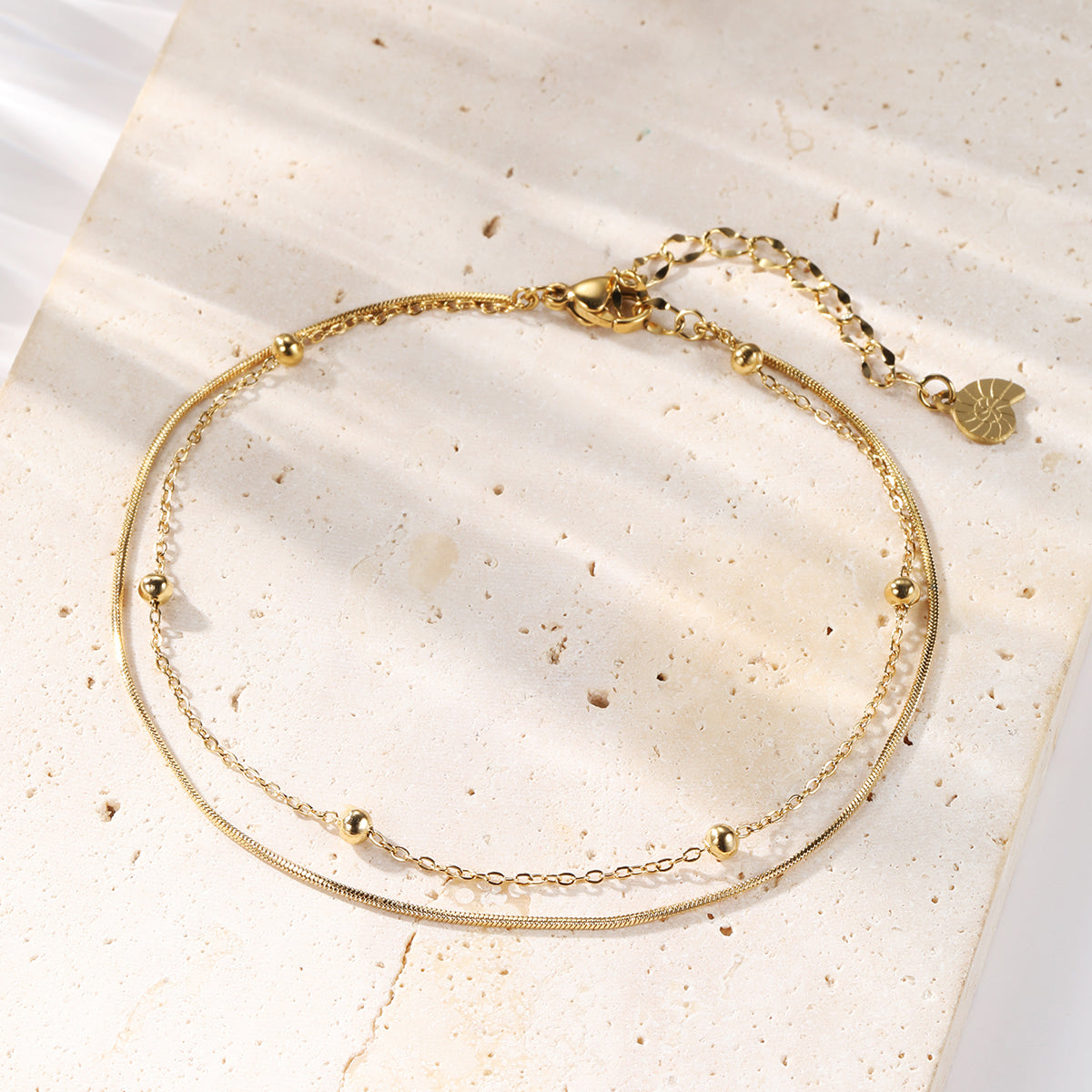 Layered Bobble Chain Anklet Gold