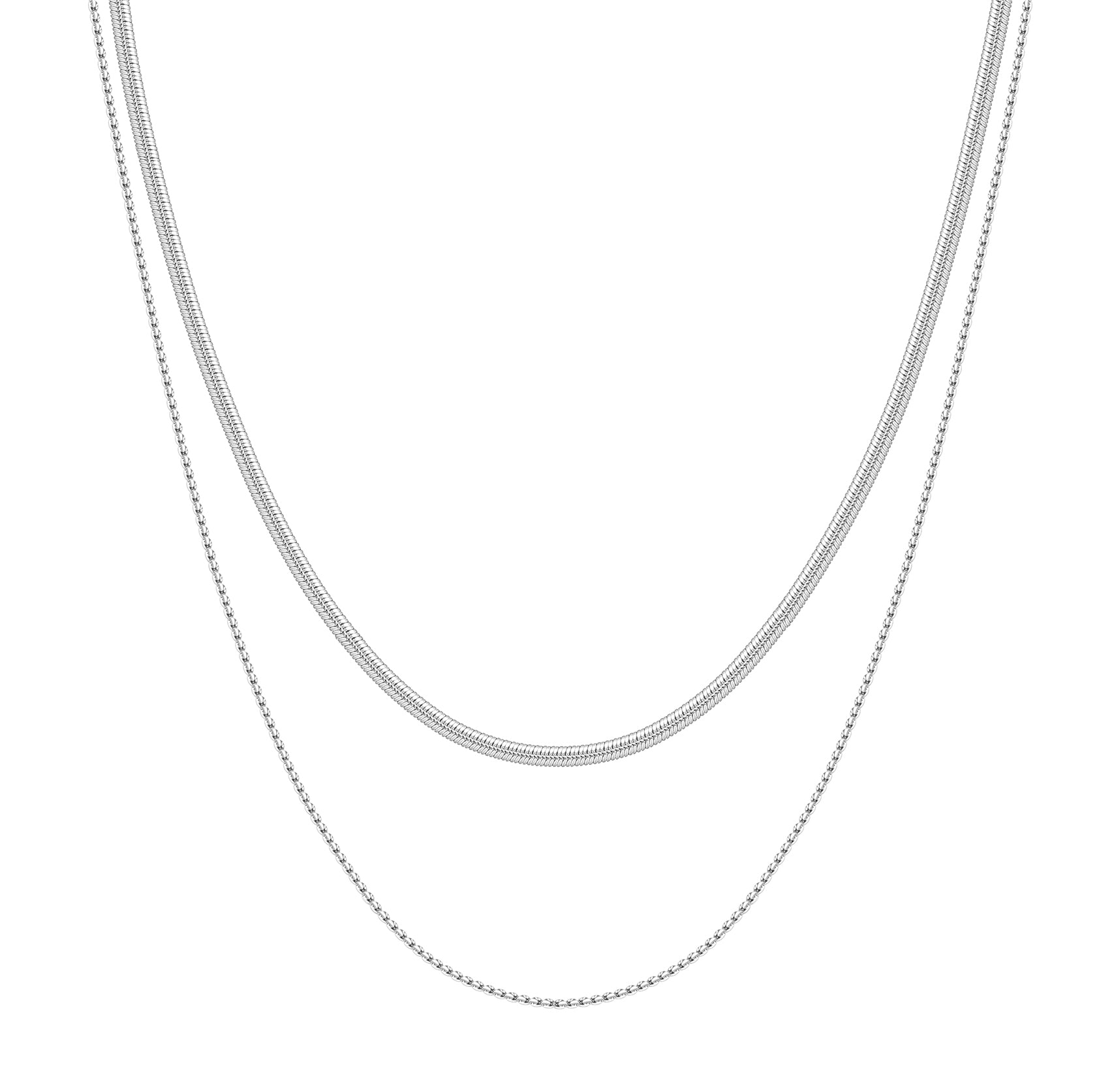 Delicate Layered Necklace Snake Chain Silver