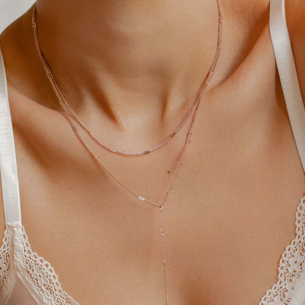 Layered Y Necklace Rose Gold
