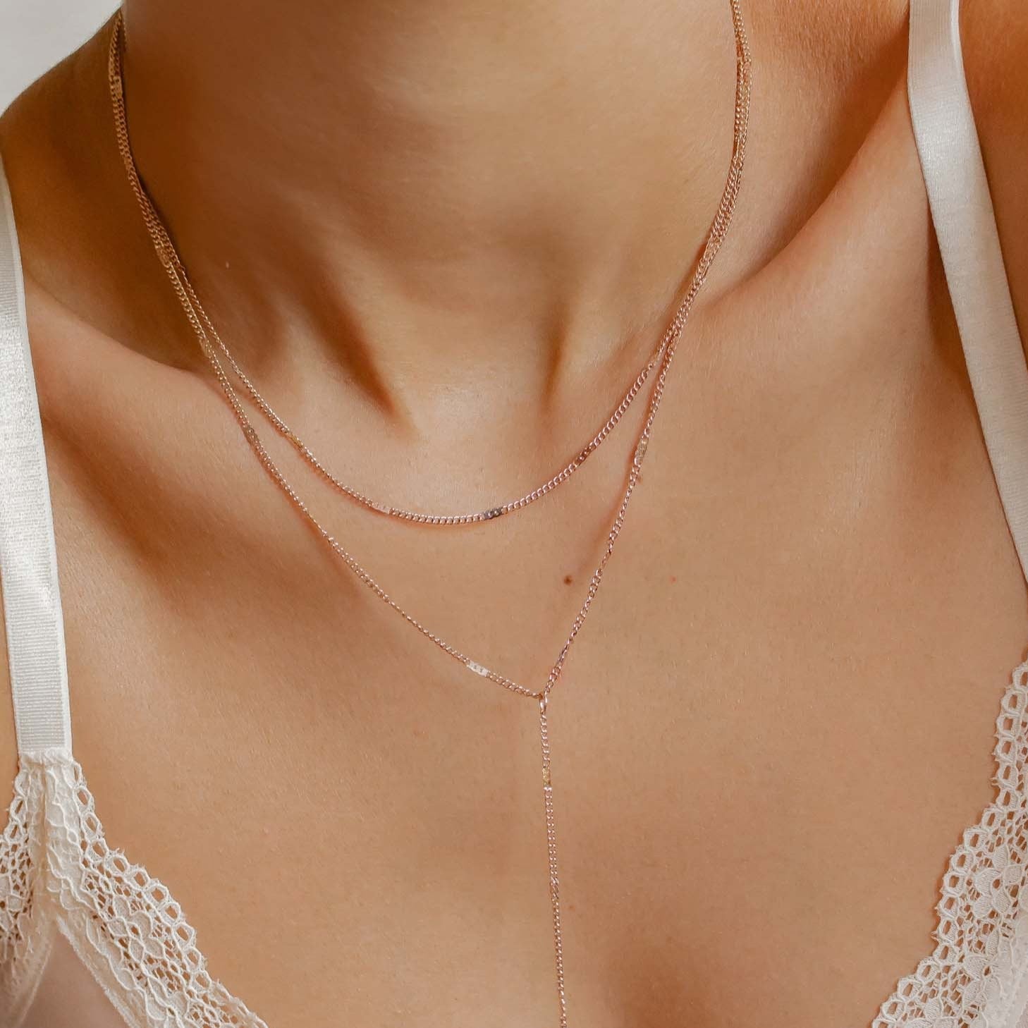 Layered Y Necklace Rose Gold