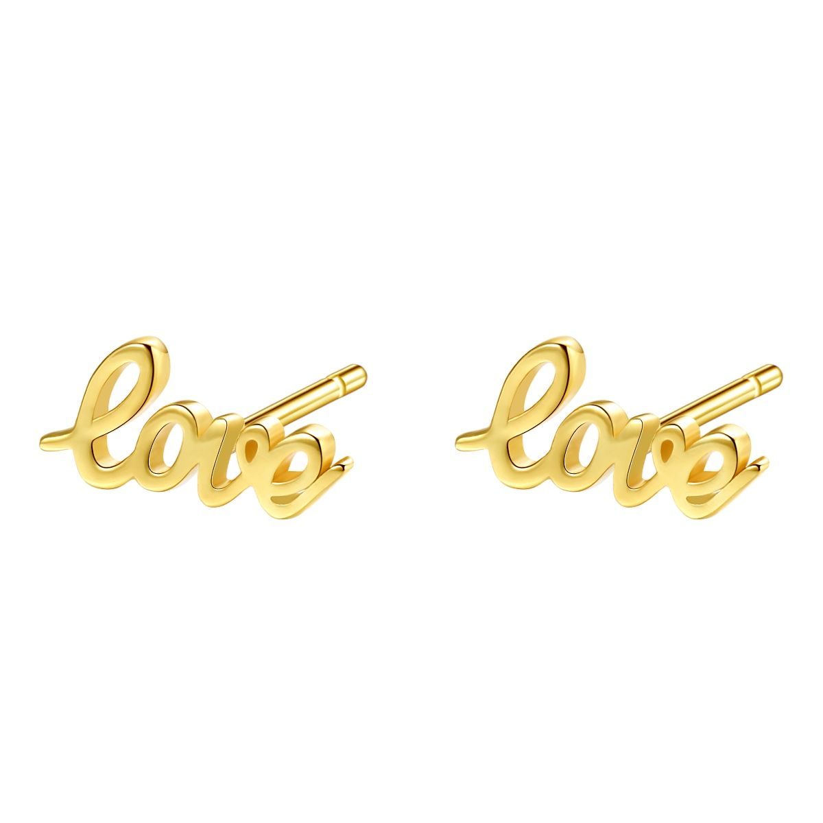 Love Script Stud Earrings Sterling Silver Gold