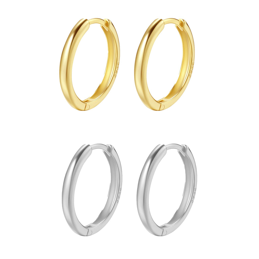 Mid Plain Hoop Earring Set Sterling Silver