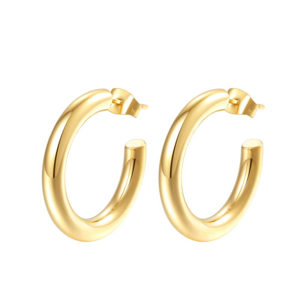 Mid Round Hoop Earrings Gold