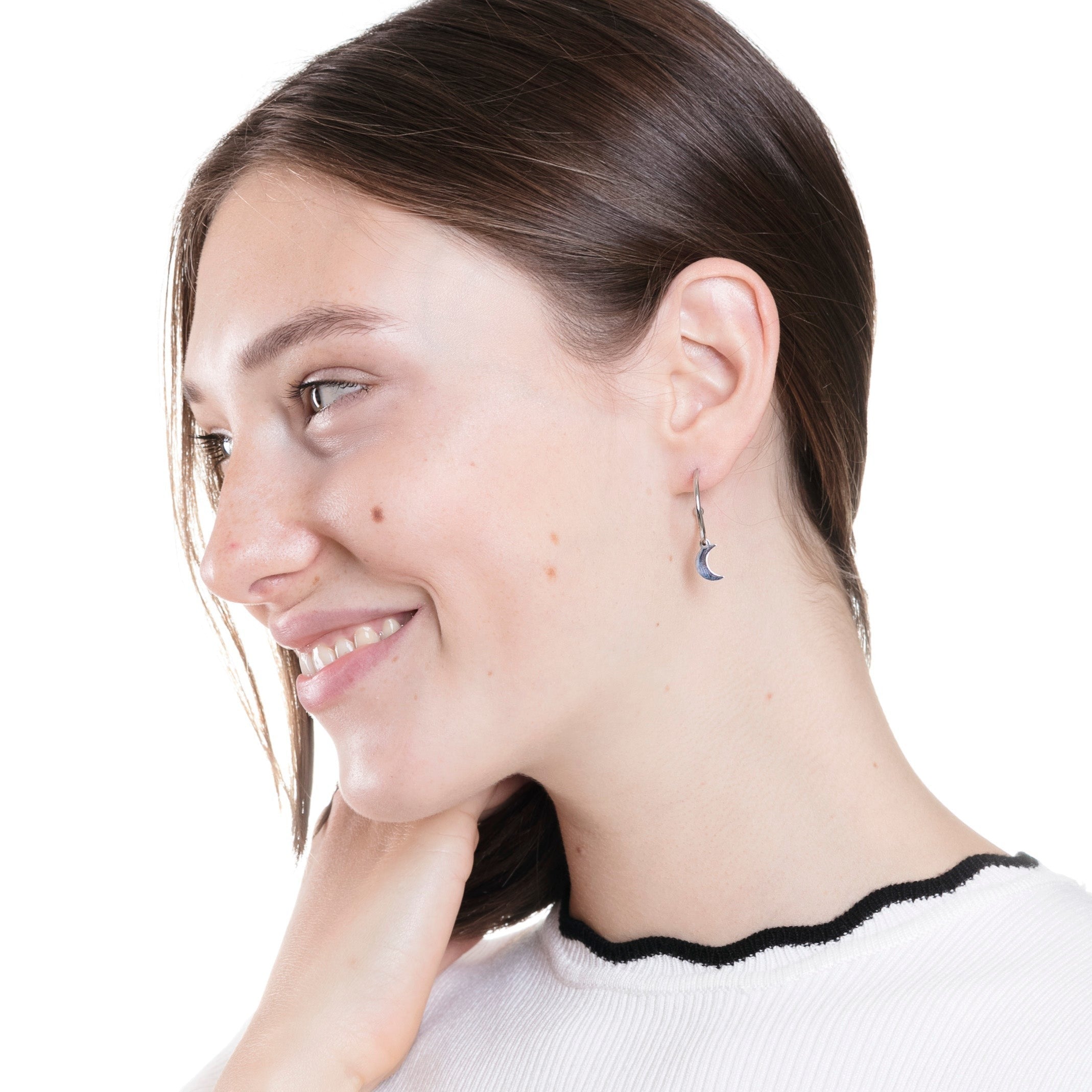 Moon Hoop Earrings Silver