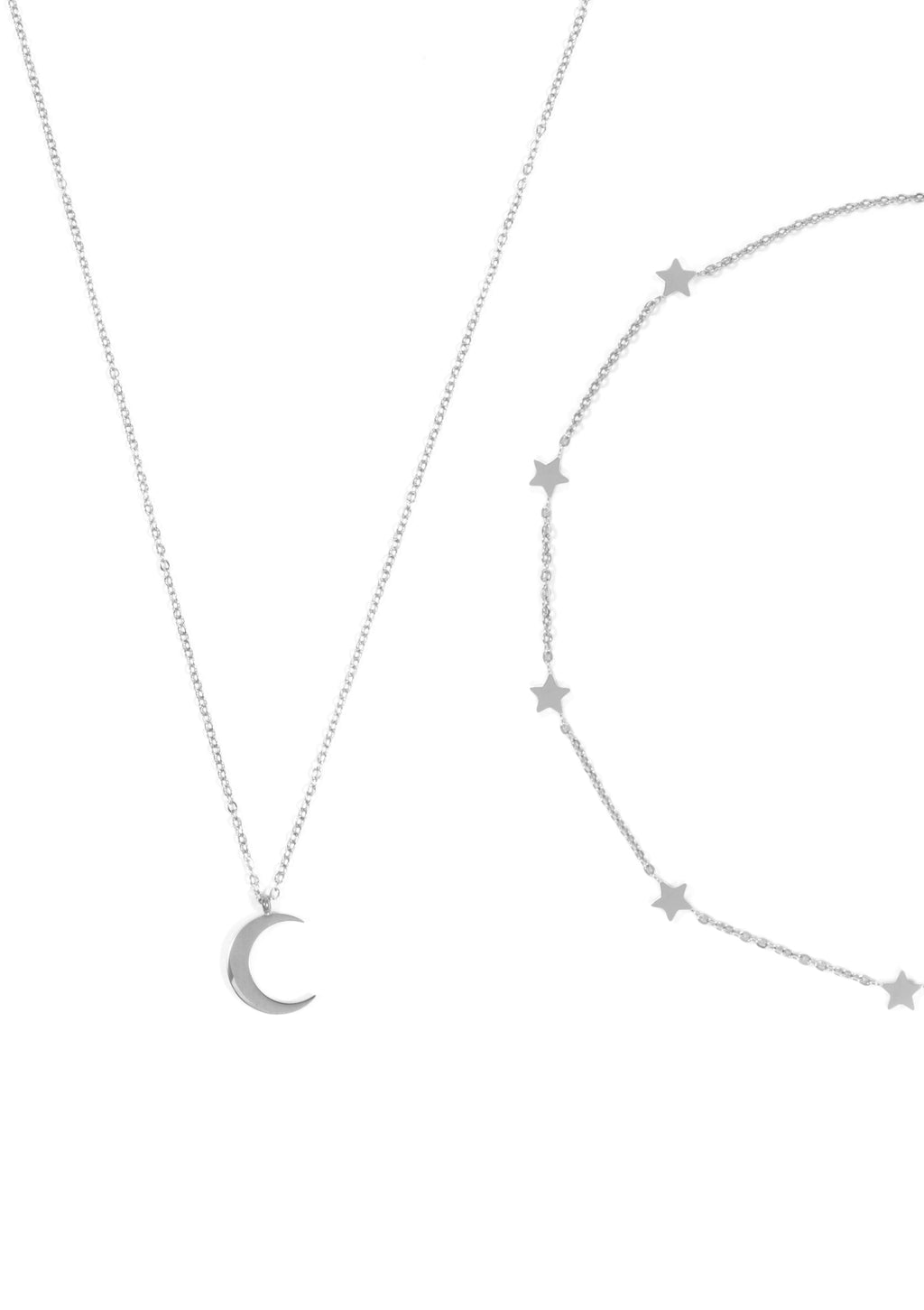 Moon Star Necklace Set Silver
