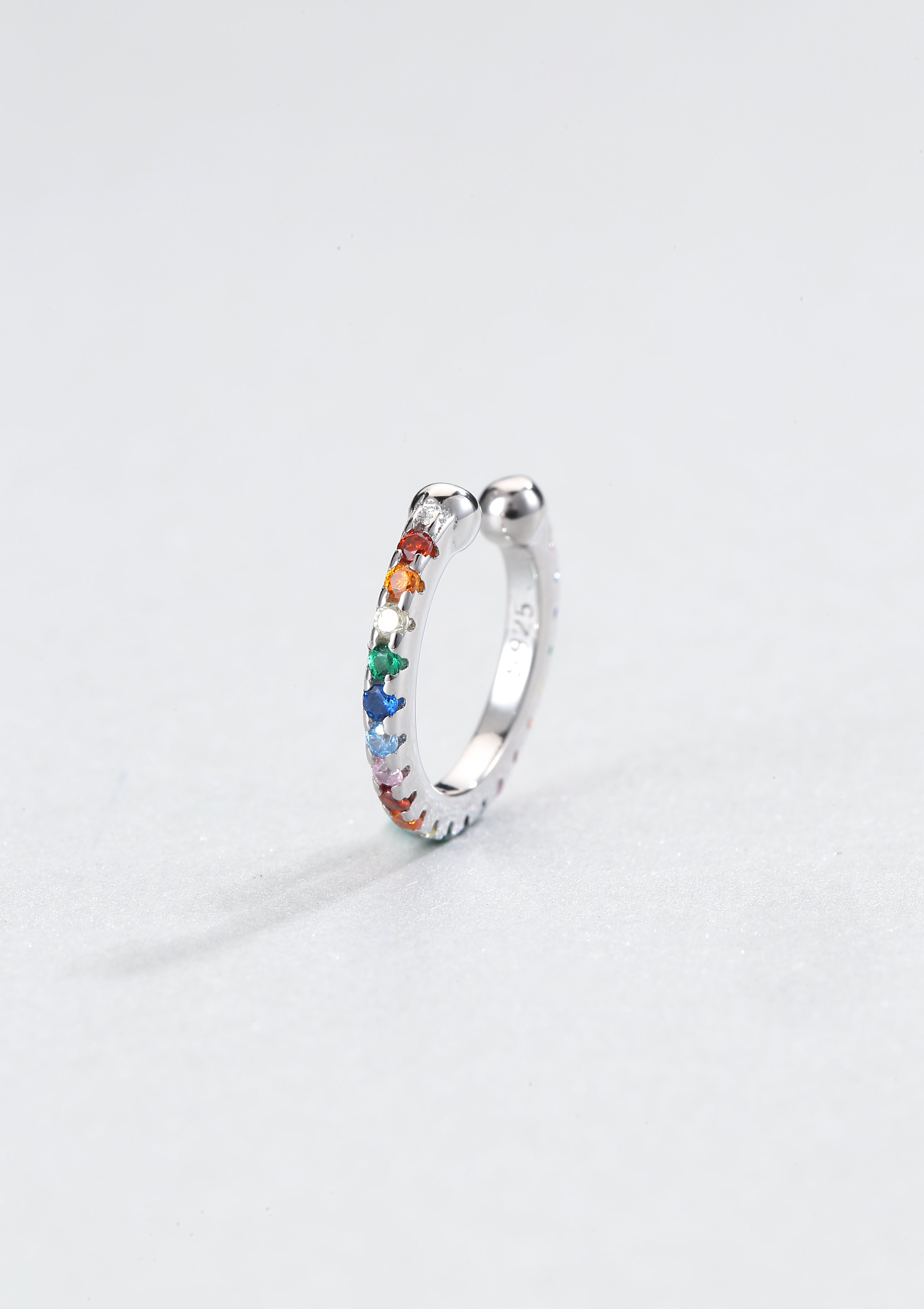 Multicolor Stone Ear Cuff Sterling Silver