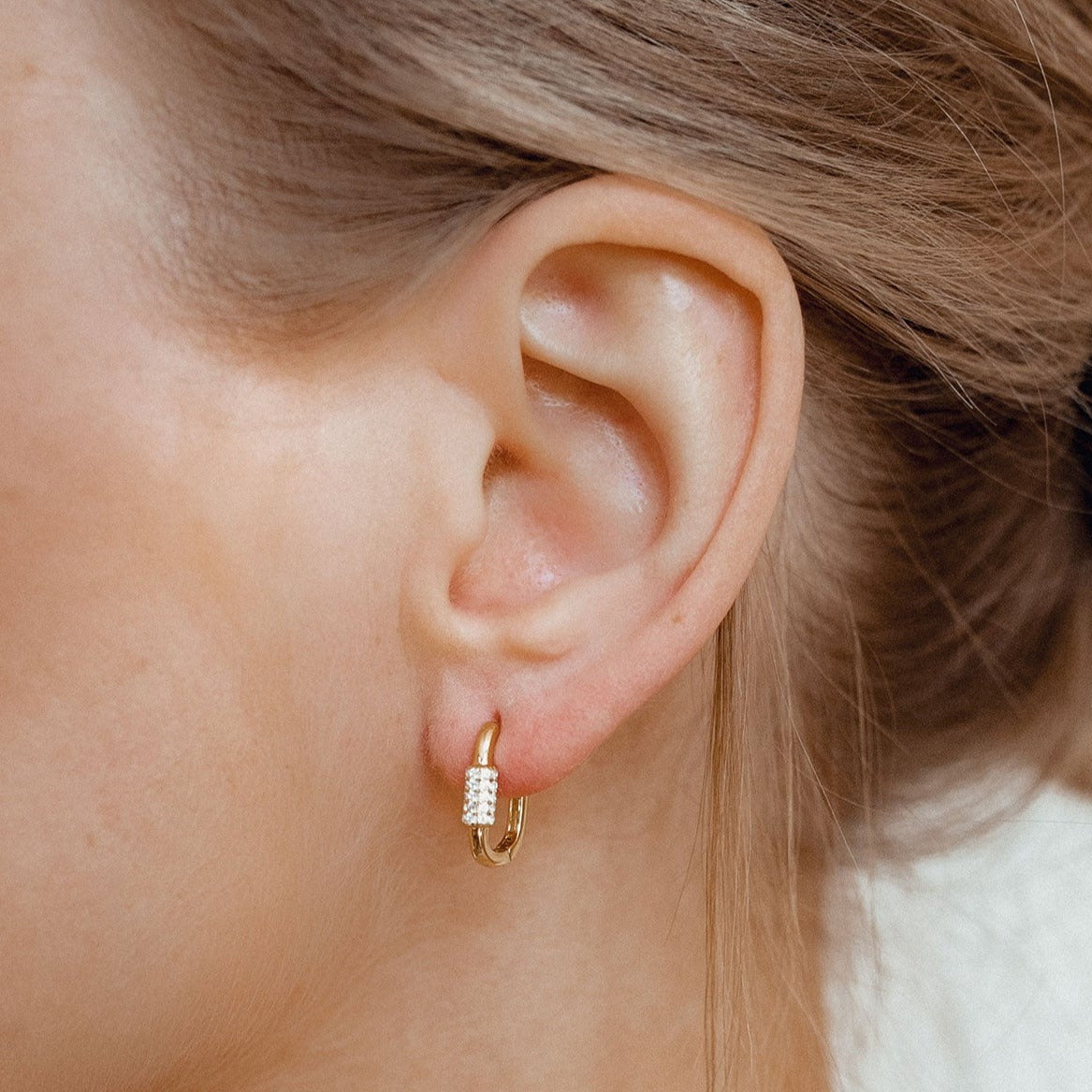 Oval Carabiner Huggie Earrings Sterling Silver Gold