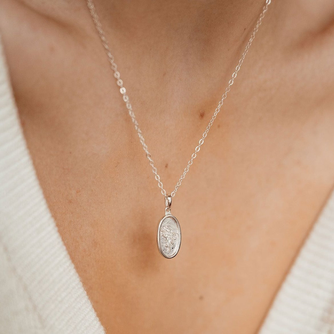 Oval Rose Pendant Sterling Silver