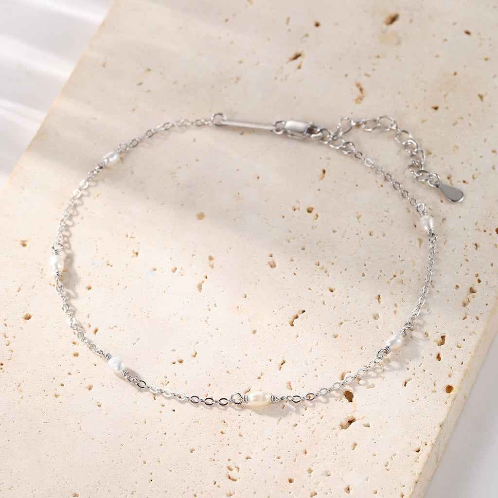 Pearl Chain Anklet Sterling Silver
